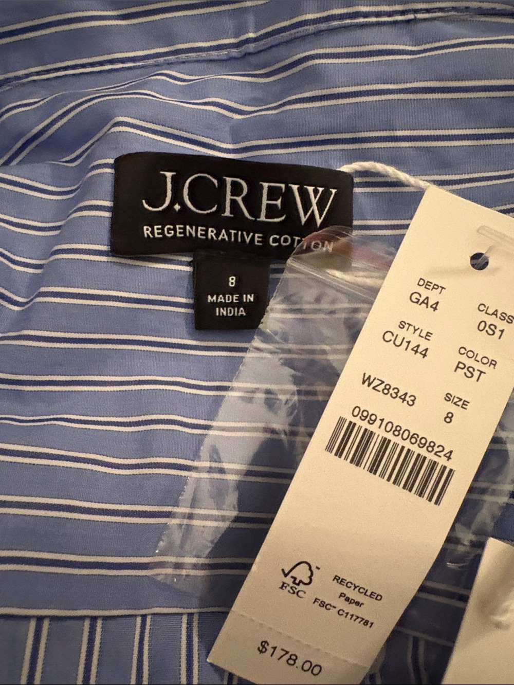 J. Crew Light Blue Cotton Poplin Striped Midi Shirt Dress Medium - Short Sleeves - Picture 6 of 6